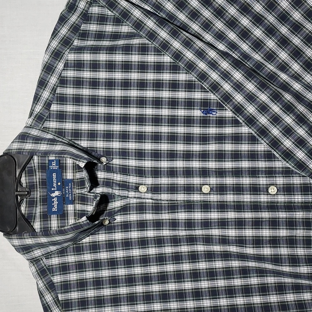 Polo Ralph Lauren Blake 100% Cotton Blue Green Plaid Long Sleeve‎ Button-down XL